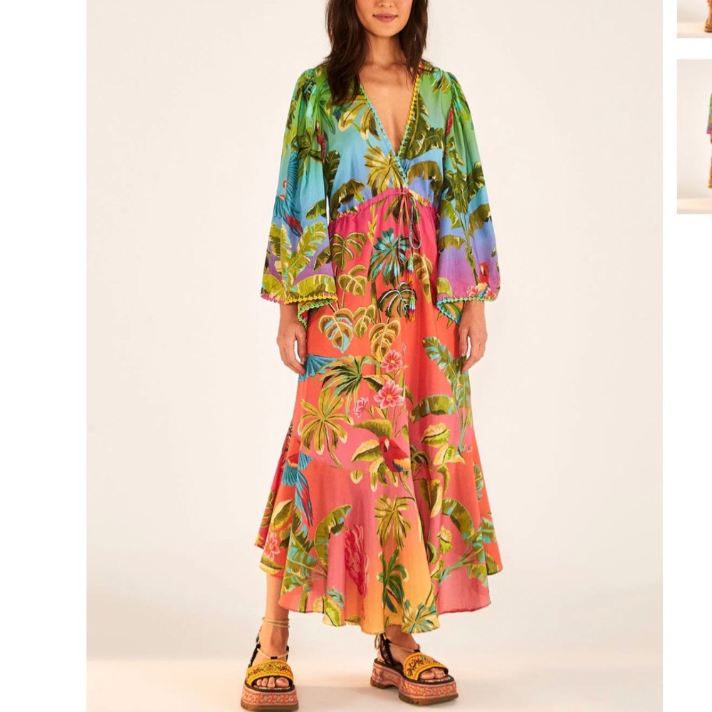 Farm Rio Ombre Forest Ruffle Tunic Dress